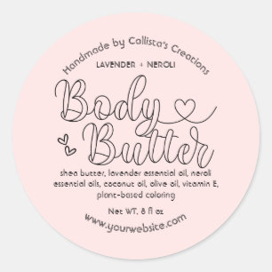 Eenvoudige Blush Roze Zwarte Hart Handgemaakte Bod Ronde Sticker