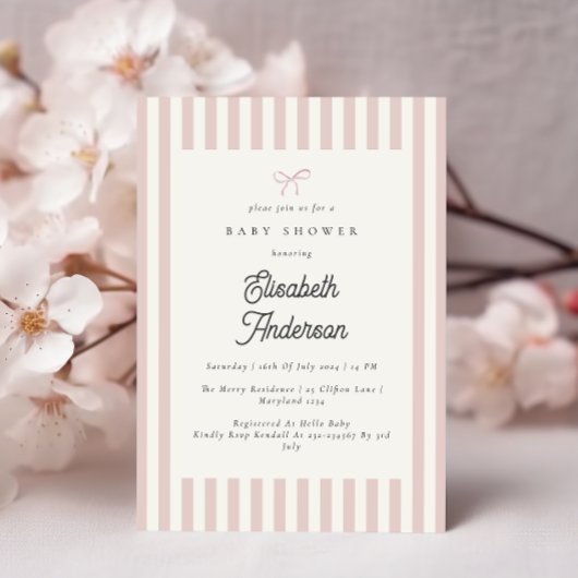 Eenvoudige Blush Stripes Baby shower Invitation Kaart