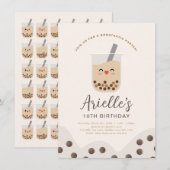 Eenvoudige Boba Bubble Milk Tea Birthday Invitatio Kaart (Voorkant / Achterkant)