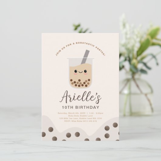 Eenvoudige Boba Bubble Milk Tea Birthday Kaart (Staand voorkant)