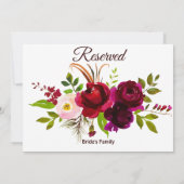 Eenvoudige Bogundy Floral Reserved Sign (Achterkant)