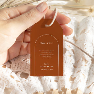 Eenvoudige Boho Arch Terracotta Weddenschap Dank j Cadeaulabel