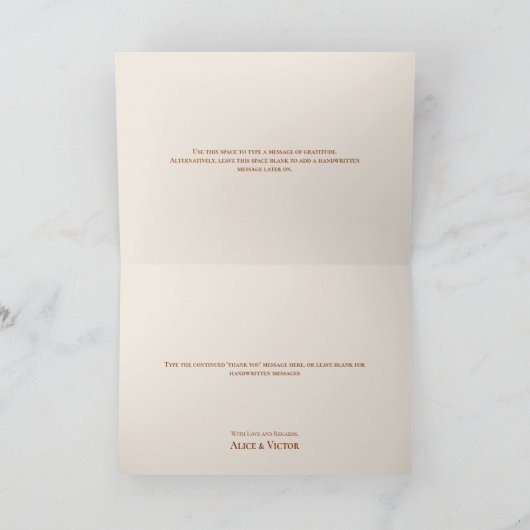 Eenvoudige Boho Arch Terracotta Weddenschap Hartel Bedankkaart (Binnen)