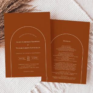 Eenvoudige Boho Arch Terracotta Wedding Details en Kaart