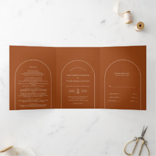 Eenvoudige Boho Arch Terracotta Wedding Drieluik Uitnodiging