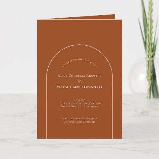 Eenvoudige Boho Arch Terracotta Wedding Folded Programma (Voorkant)