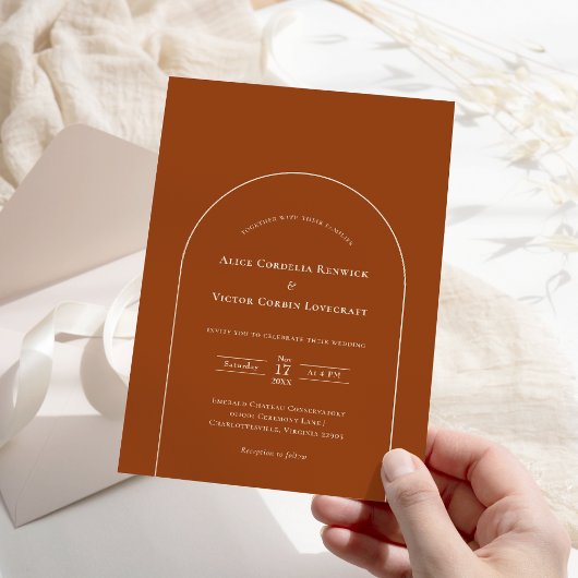 Eenvoudige Boho Arch Terracotta Wedding Kaart