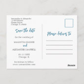 Eenvoudige Boho Bewaar onze datum Blue Photo Brief Briefkaart (Achterkant)