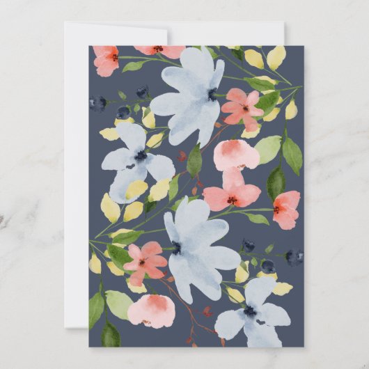 Eenvoudige Boho Blauw en Roze Bloemen Bruiloft Kaart (Achterkant)