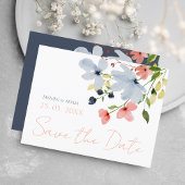 Eenvoudige Boho Blauw Roze Bloemen Bruiloft Save t Briefkaart