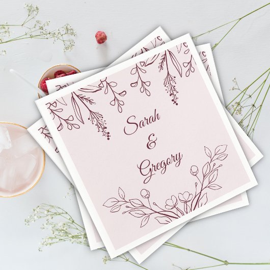 Eenvoudige Boho Bloemen Ruby Wijn Bruiloft Servet