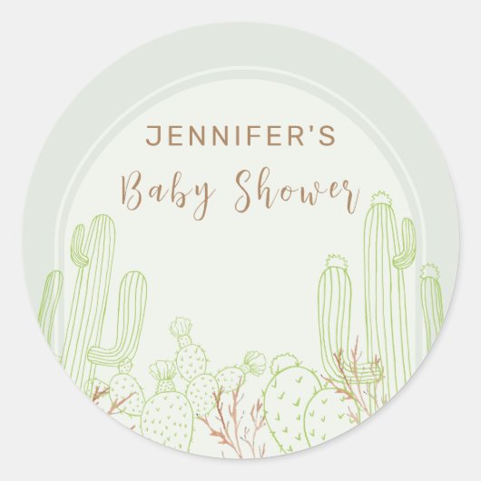 Eenvoudige Boho Cactus Line Art Arch Baby shower Ronde Sticker (Voorkant)