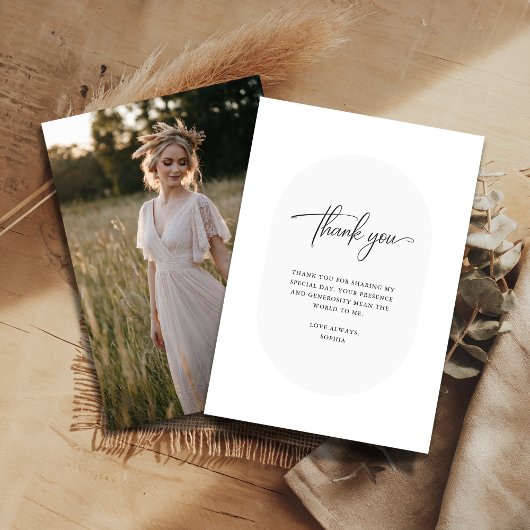 Eenvoudige Boho Calligraphy Bruidsfeest Foto Bedankkaart