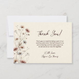 Eenvoudige Boho Chic Wildflowers Cream Wedding Bedankkaart