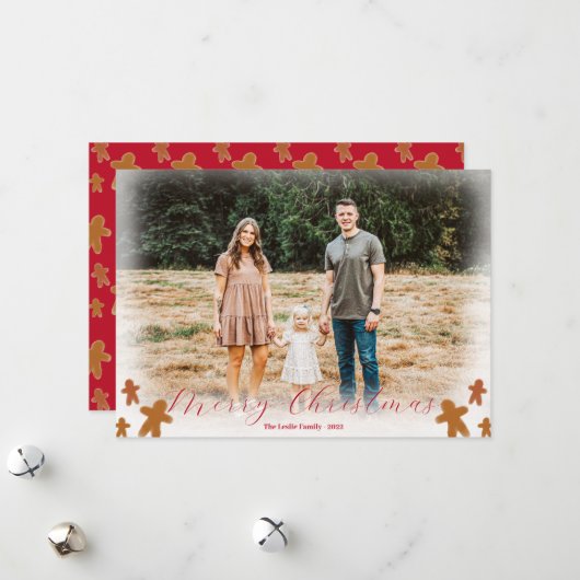 Eenvoudige Boho Gingerbrood Man-kerstfeestkaart Feestdagenkaart (Voorkant / Achterkant in situ)