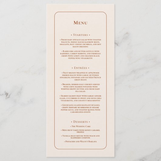 Eenvoudige Boho Ivory Wedding Flat Menu (Voorkant)