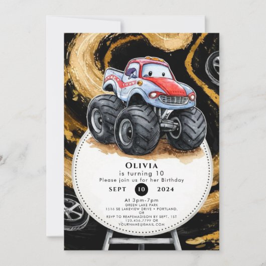 Eenvoudige Boho Monster Truck Verjaardag Kaart (Voorkant)