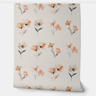 Eenvoudige Boho Poppy Bloem Print Beige Behang