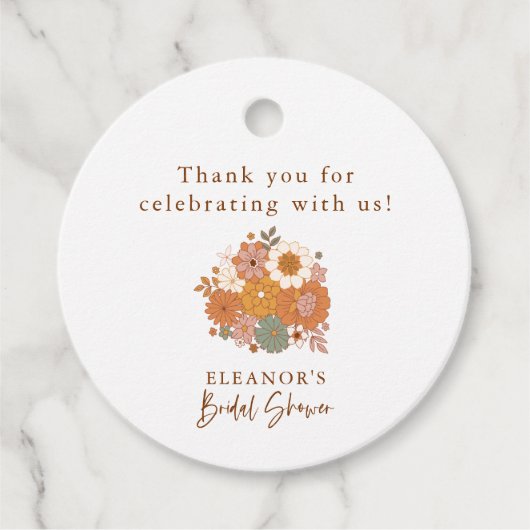 Eenvoudige Boho Retro Bloemen Vrijgezellenfeest Aa Bedankjes Labels (Voorkant)