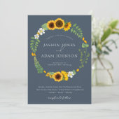 Eenvoudige Boho Royal Blue weelde zonnebloemen bru Kaart (Staand voorkant)