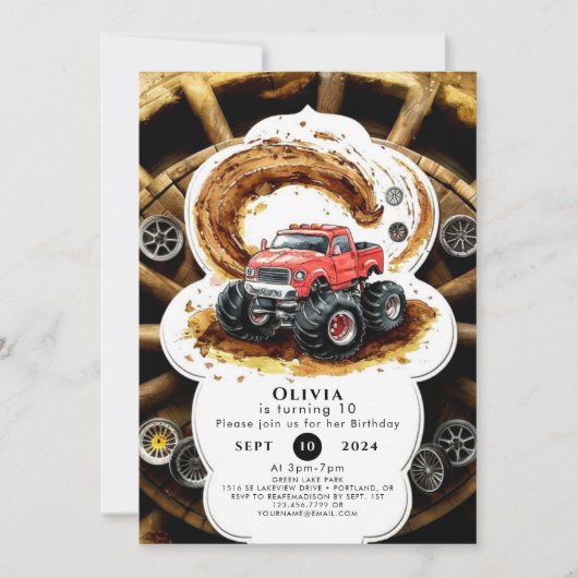 Eenvoudige Boho Schattige Monster Truck Verjaardag Kaart (Voorkant)