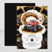Eenvoudige Boho Schattige Monster Truck Verjaardag Kaart (Voorkant / Achterkant)