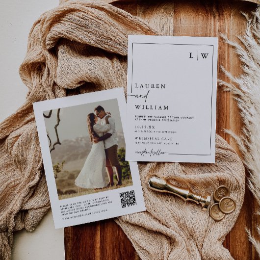 Eenvoudige boho script foto QR code bruiloft Kaart