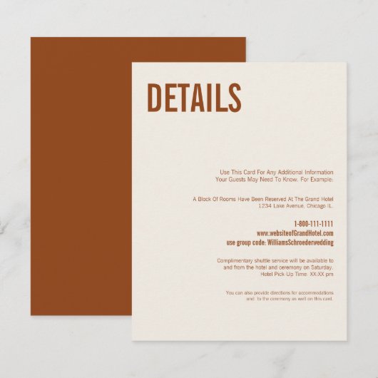 Eenvoudige Boho Terracotta Typography Weddenschap  Informatiekaartje (Voorkant / Achterkant)