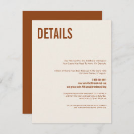 Eenvoudige Boho Terracotta Typography Weddenschap  Informatiekaartje