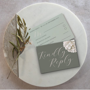 Eenvoudige Boho Tropische Salie Groene Bloem RSVP Kaartje