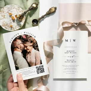 Eenvoudige Boho Trouwboog Foto QR Code Kaart