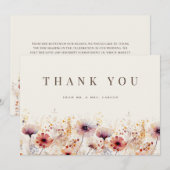 Eenvoudige Boho Wildflower Beige Dank je Kaart (Voorkant / Achterkant)