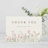 Eenvoudige Boho Wildflower Beige Dank je Kaart (Staand voorkant)