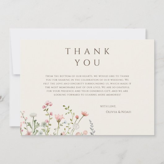 Eenvoudige Boho Wildflower Beige Dank u Kaart (Voorkant)