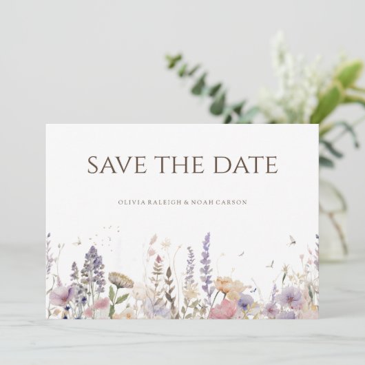 Eenvoudige Boho Wildflower Bewaar de datum Bruilof Save The Date (Staand voorkant)
