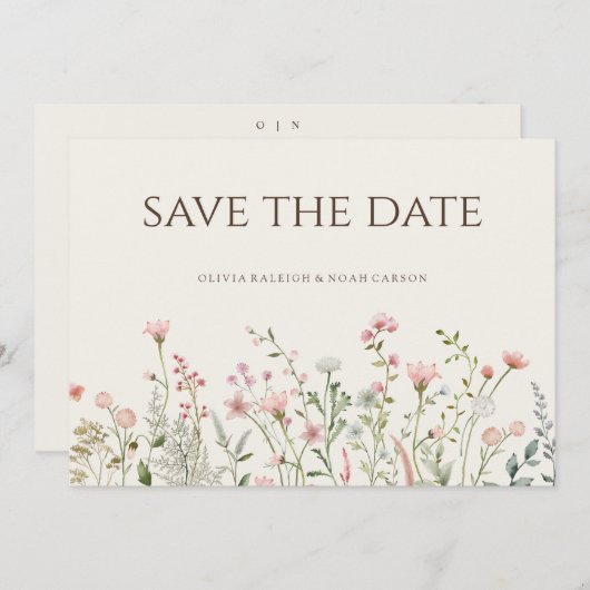 Eenvoudige Boho Wildflower Bewaar de datum Bruilof Save The Date (Voorkant / Achterkant)