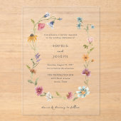 Eenvoudige Boho Wildflowers Krans | Bruiloft Acryl Uitnodigingen (Voorkant)