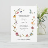 Eenvoudige Boho Wildflowers Krans | Bruiloft Kaart (Staand voorkant)