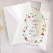 Eenvoudige Boho Wildflowers Krans | Bruiloft Vellum Uitnodigingen