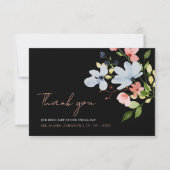 Eenvoudige Boho Zwart en Roze Bloemen Bruiloft Bedankkaart (Voorkant)