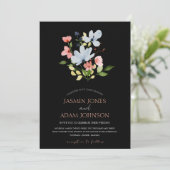 Eenvoudige Boho Zwart en Roze Bloemen Bruiloft Kaart (Staand voorkant)
