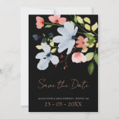 Eenvoudige Boho Zwart en Roze Bloemen Bruiloft Save The Date (Voorkant)
