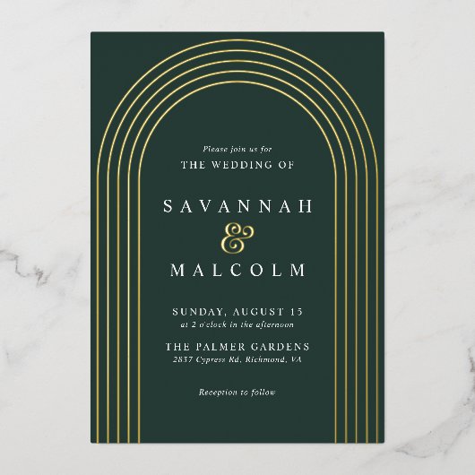 Eenvoudige boog | Donkergroen en Goud Elegant Brui Folie Uitnodiging