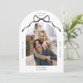 Eenvoudige Boog Foto Black Bow Wedding Save the Da Kaart (Staand voorkant)