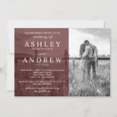 Eenvoudige bordeaux elegante moderne foto bruiloft kaart (Voorkant)