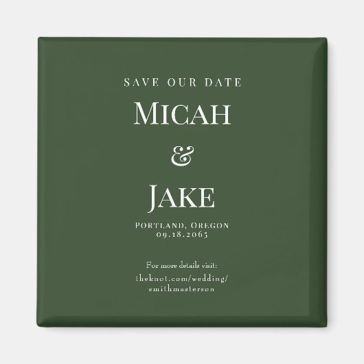 Eenvoudige Bos Groene & Witte Bruiloft Bewaar onze Magneet (Voorkant)