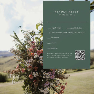 Eenvoudige bosgroene trouw- QR-code RSVP Kaartje