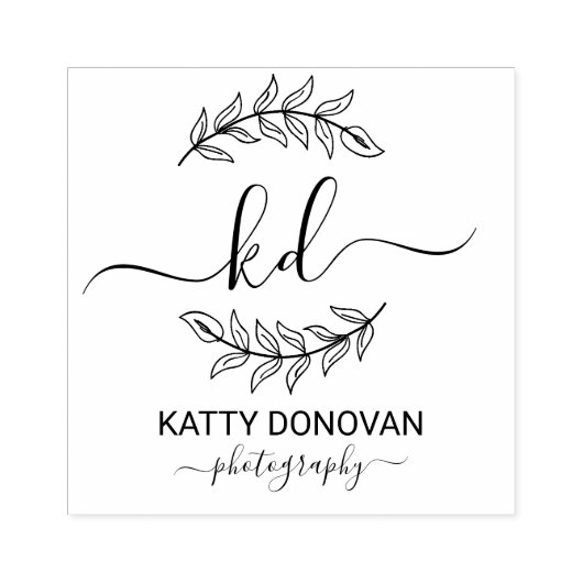 Eenvoudige botanische bladeren lijst script initia 	rubberstempel (Afrduk)