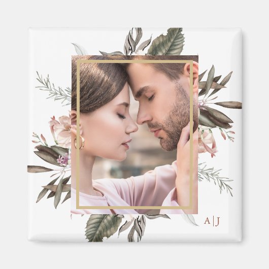 Eenvoudige botanische foto-monogram magneet (Voorkant)
