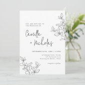 Eenvoudige Botanische Monogram Zwart-witte bruilof Kaart (Staand voorkant)